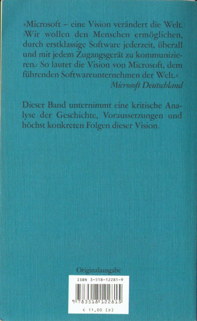 Buchcover >>Microsoft<< Rückseite erwartet